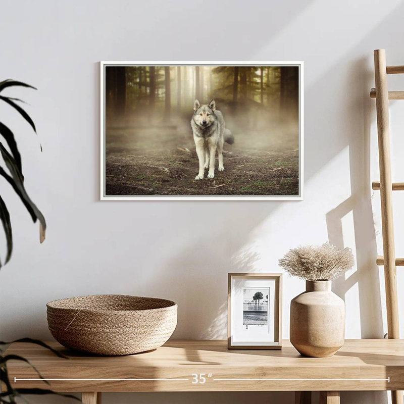 Loup audacieux, Cadre flottant blanc, 19 po x 13 po