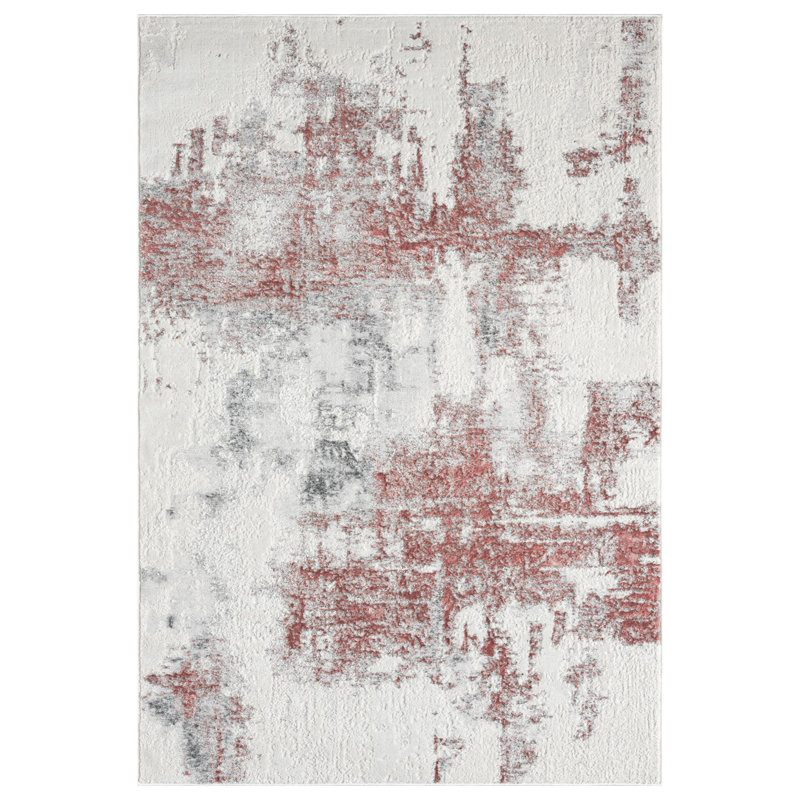 Nason Collection Abstract White/Pink Area Rug,, Rectangle 7'5" x 11'1"
