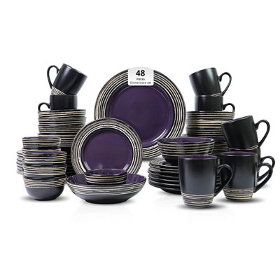  HomeVSS 48-Piece Tree Bark Stoneware Dinnerware Set, Service for 8