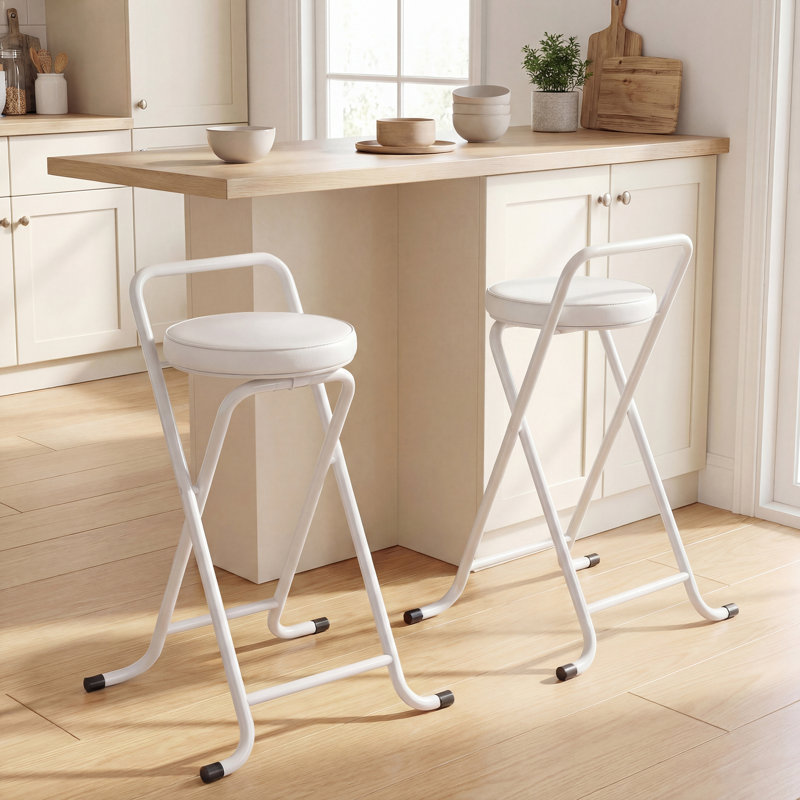 Ensemble de 2 tabourets pliables avec siège en polyuréthane pliable, blanc