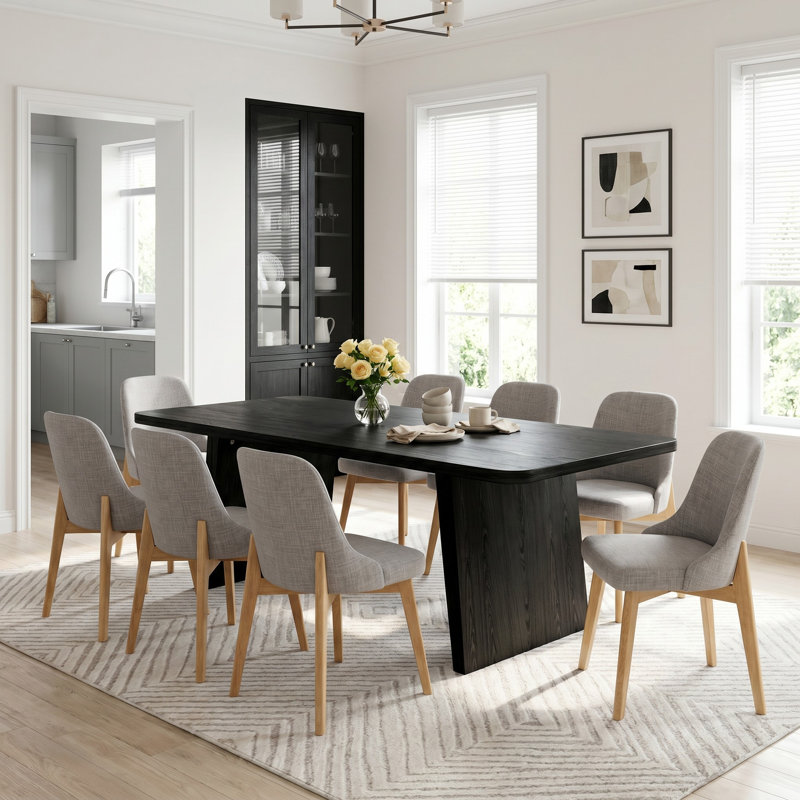 Ensemble de table de salle à manger rectangulaire 79 "avec 8 chaises rembourrées 9 pièces, 9 Pieces: Table, 8 Chairs, Black