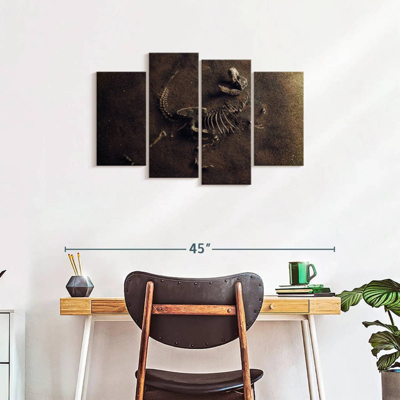 Squelette de dinosaure sur toile, ensemble de 4 pièces, H 22 po x l 36 po x P 1 po