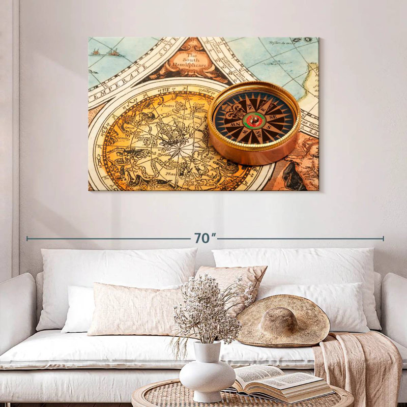Retro gold compass Aletra, H 30 po x l 45 po