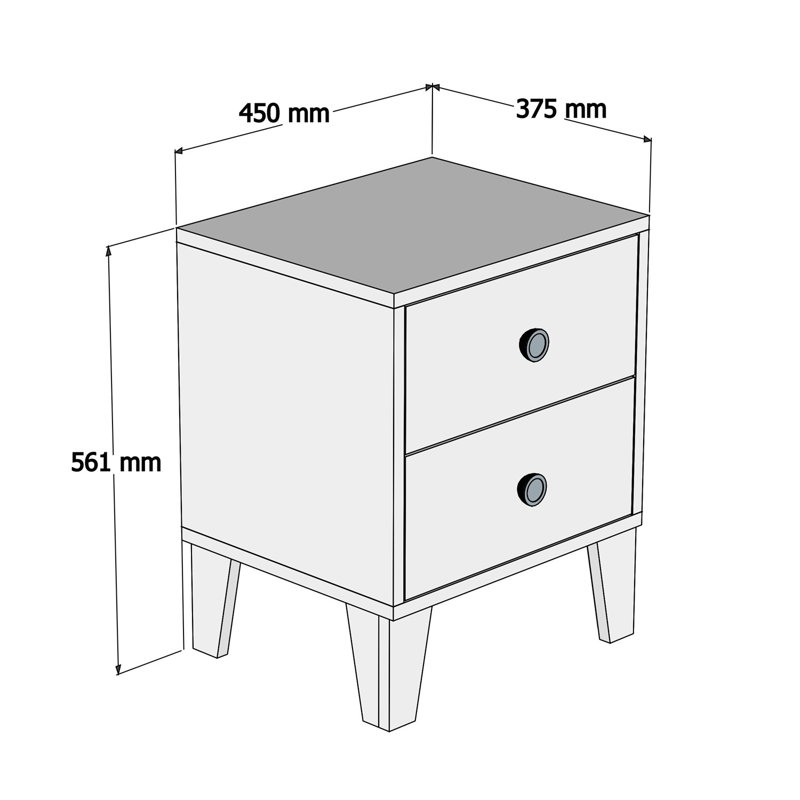 Table de chevet 2 tiroirs Bosch, Blanc / gris anthracite