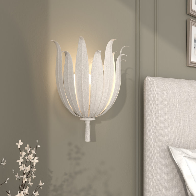 Nataniela Rustic Steel Dimmable Flower Petal Wall Sconce Set, White Washed