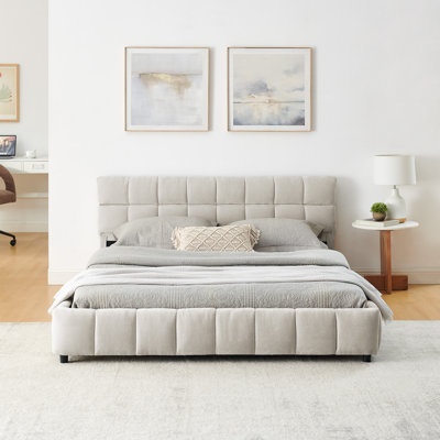 Queen Size Chenille Upholstery Storage Bed Dark Gray by Latitude Run