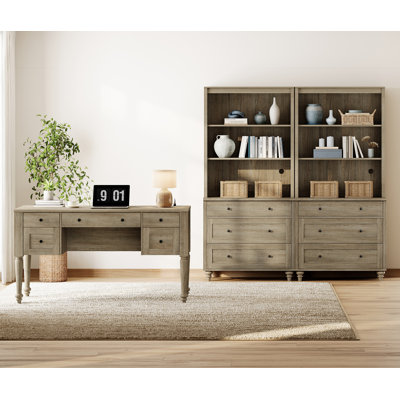 2 Piece Office Set, 56" Executive Desk & Set Of 2 Bookcases With Drawers