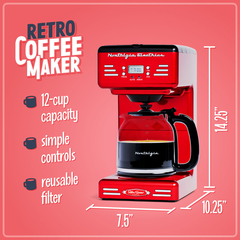 Cafetière rétro 12 tasses, rouge, Rouge