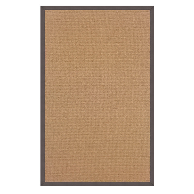 Nannette Handmade Dark Beige Berber with Slate Cotton Border Made in the USA Area Rug, Rectangle 8'9" x 12'