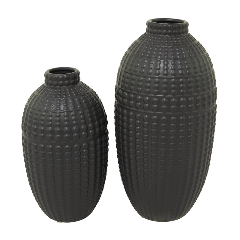 Stoneware Table Vase Set, Black, 15.8" H x 7.8" W x 7.8" D