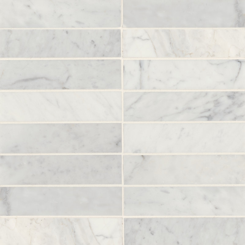 Monet Honed 2'' x 8'' Straight Edge Marble Singular Tile, White Carrara