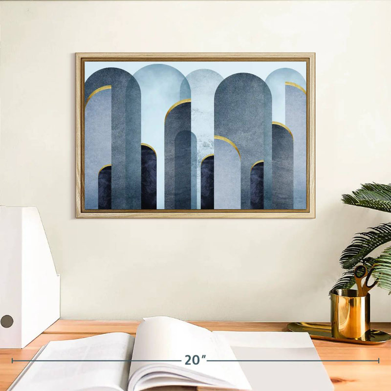 Arches bleu Mid-Century, Cadre flottant en bois naturel, 13 po x 9 po