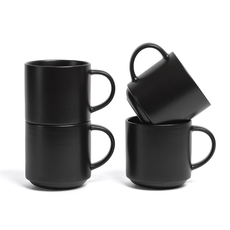 Over&Back Stackable Semi-Matte Hand-Finished Stoneware Mugs, Set of 4, Black