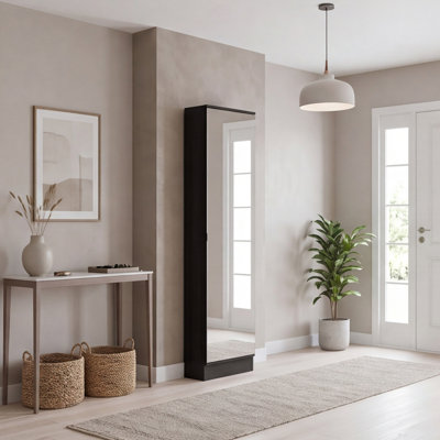 Black Leto XL Shoe Cabinet with Built-In Mirror, 5 Shelves & Compact Design for Entryway Organization