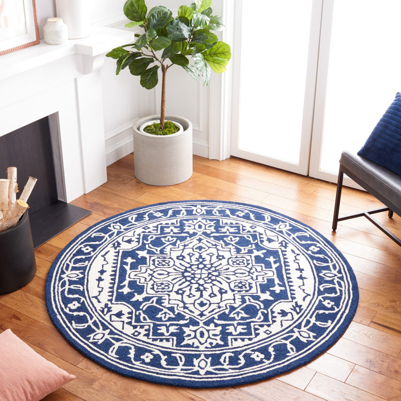 Micro-Loop Hand Tufted Wool And Cotton With Latex Oriental Rug, Round 5'