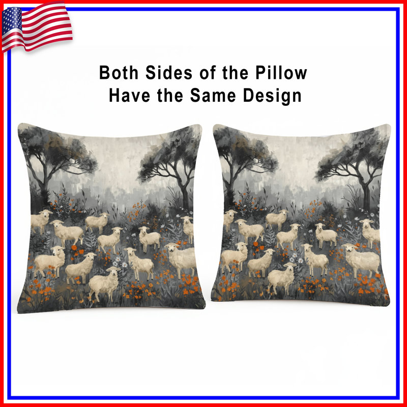 Coussins Sheep In Wildflowers, 18 x 18 pouces