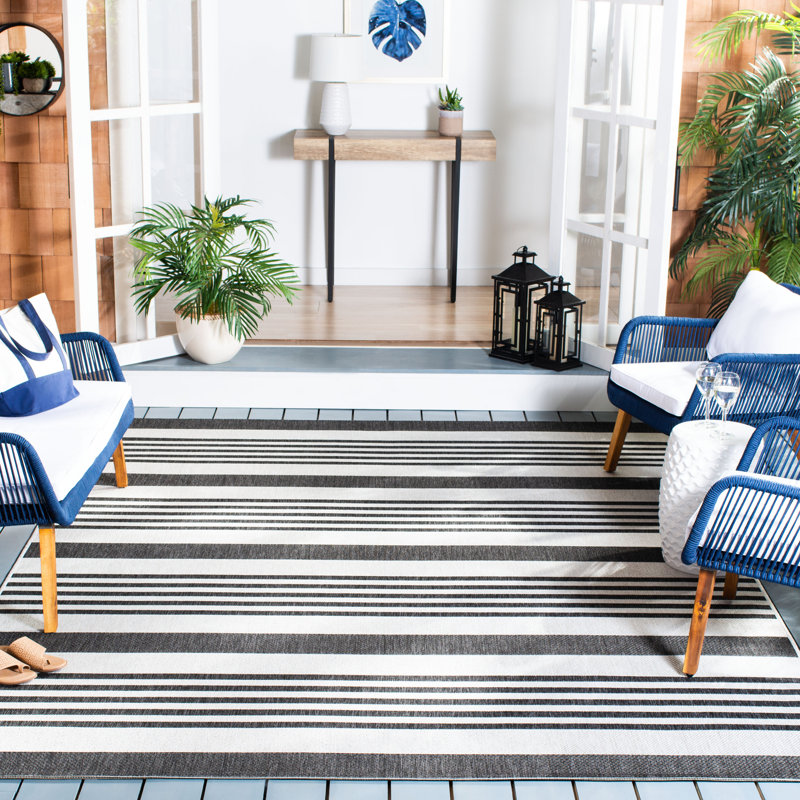 Marquart Performance Striped Indoor/Outdoor Area Rug, Square 4'