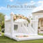 Château gonflable blanc 15 pi x 13 pi avec fosse à balles, glissade et mur d'escalade, château gonflable intérieur / extérieur avec souffleur d'air de 680 W