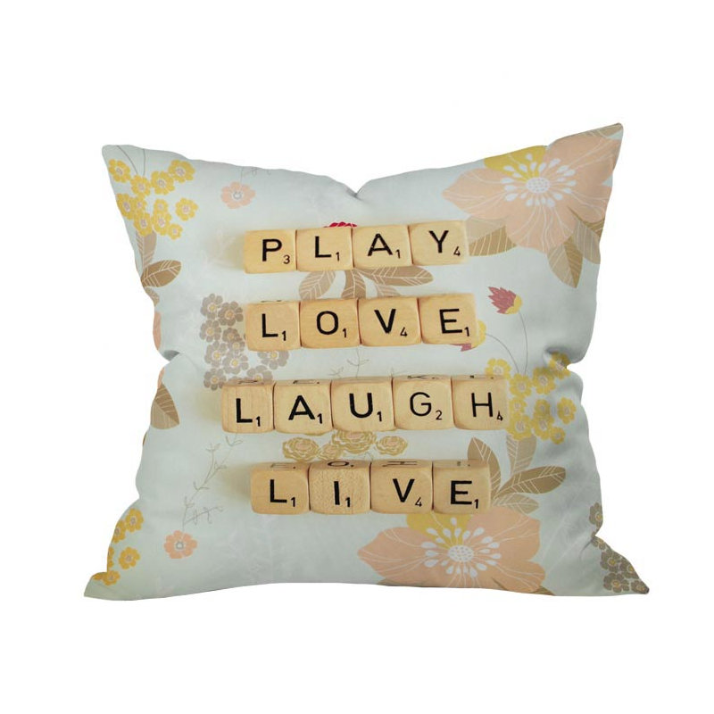 Coussin extérieur Play Love Laugh Live, 16 po x 16 po