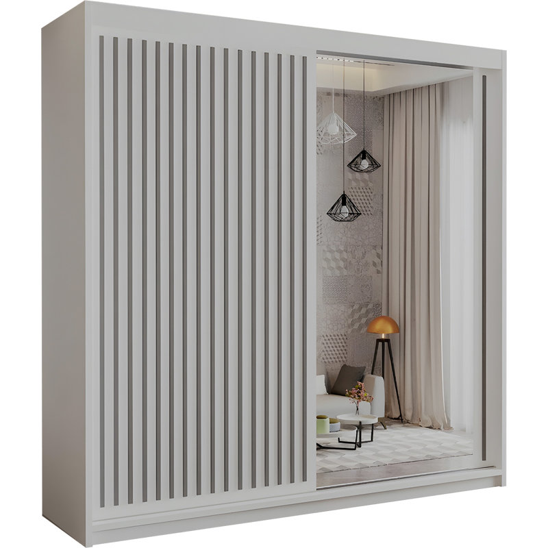 Sliding Wardrobe with Mirror Modern Bedroom 4 Colours 3 Sizes, White, 217cm H x 203cm W x 62cm D