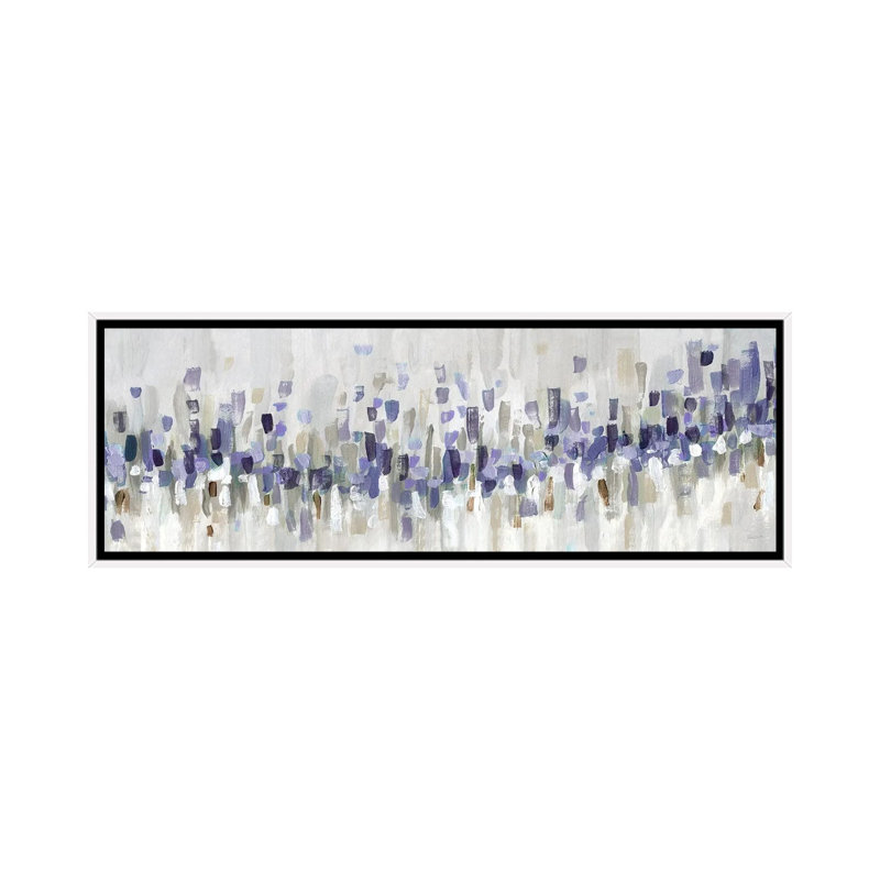 «Blue Staccato - Blue» par Katrina Craven, Cadre flottant blanc, H 24 po x l 72 po