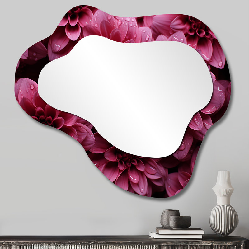Miroir mural rose traditionnel - Chrysanthèmes roses - Collage IV, 25 po x 28 po