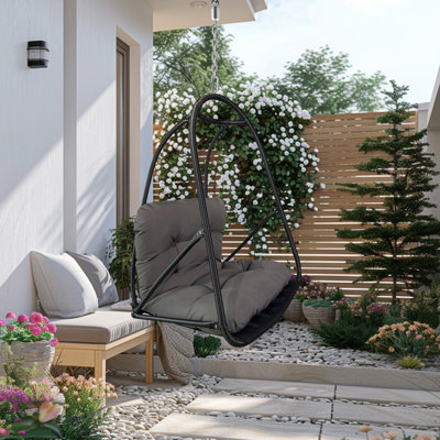 Fauteuil à œufs pivotant sans support pour intérieur et extérieur en rotin avec support de type C, avec coussin et oreiller