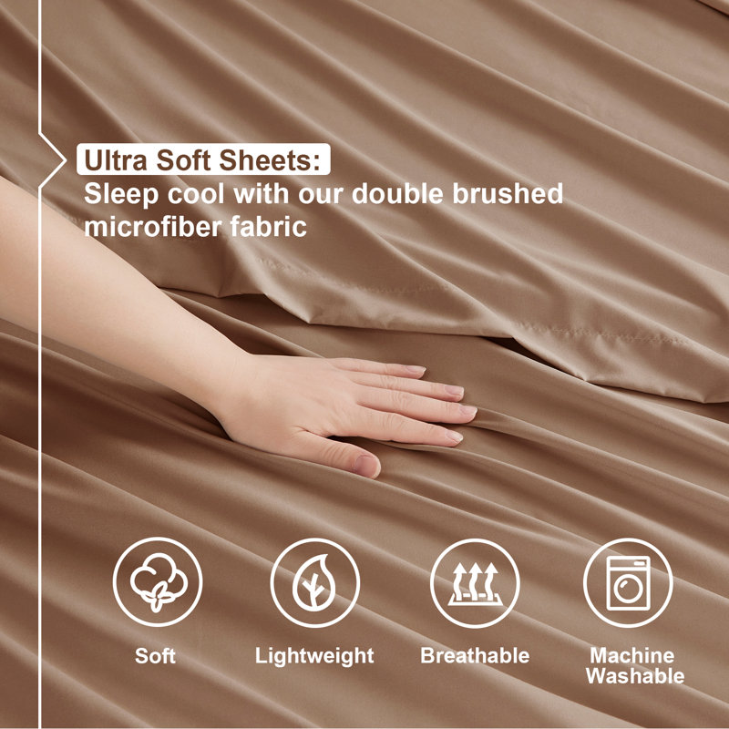  Ensemble de draps double brossé de luxe pour hôtel avec draps et taies d'oreiller très doux, Drap pour lit simple