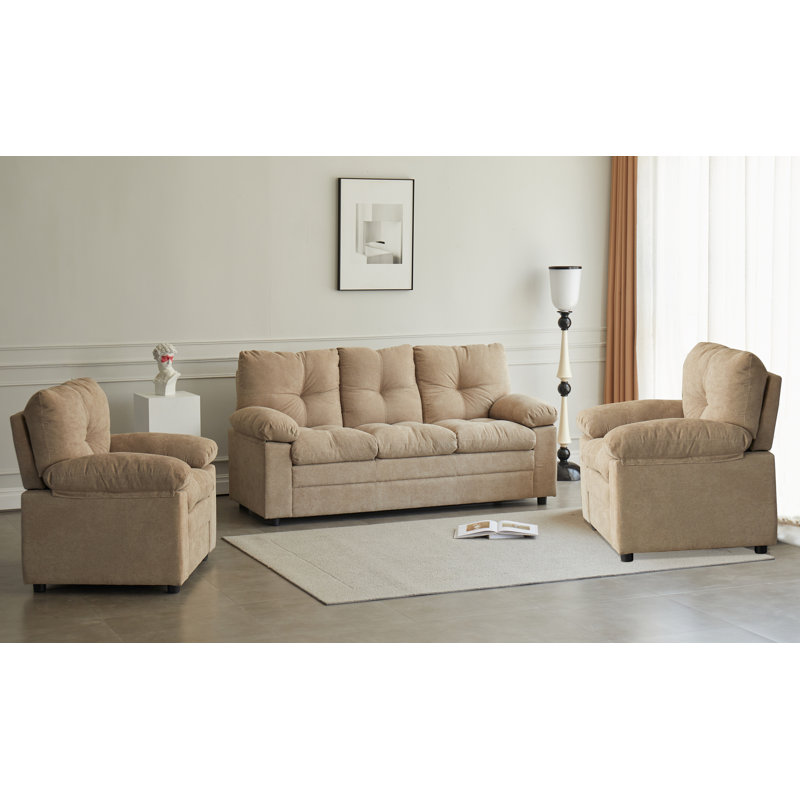 Ensemble de salon en coton 3 pièces, Chameau clair