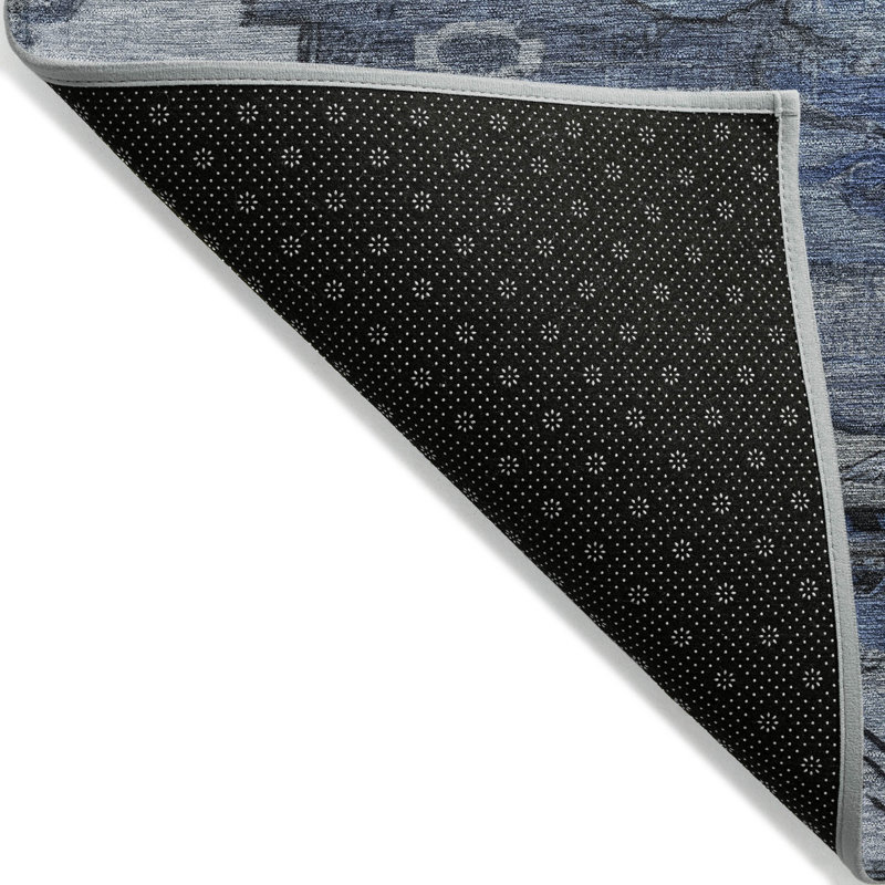 Tapis bleu intérieur / extérieur lavable à la machine Xhevrie, Rectangle 9 pi x 12 pi