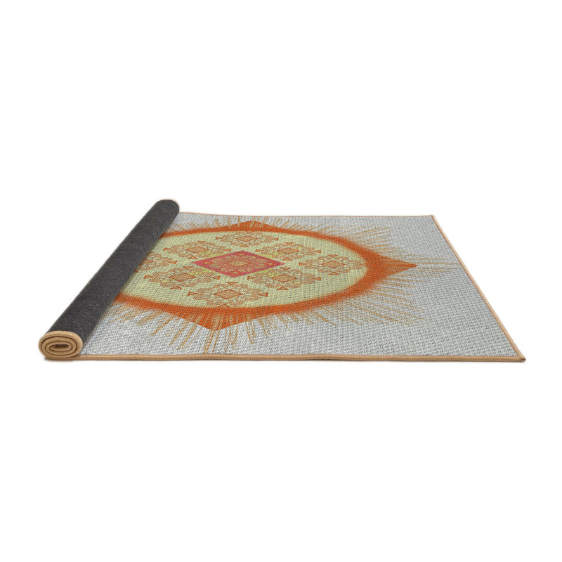 Tapis crème/orange/jaune tissé à la machine, Rond 3 pi