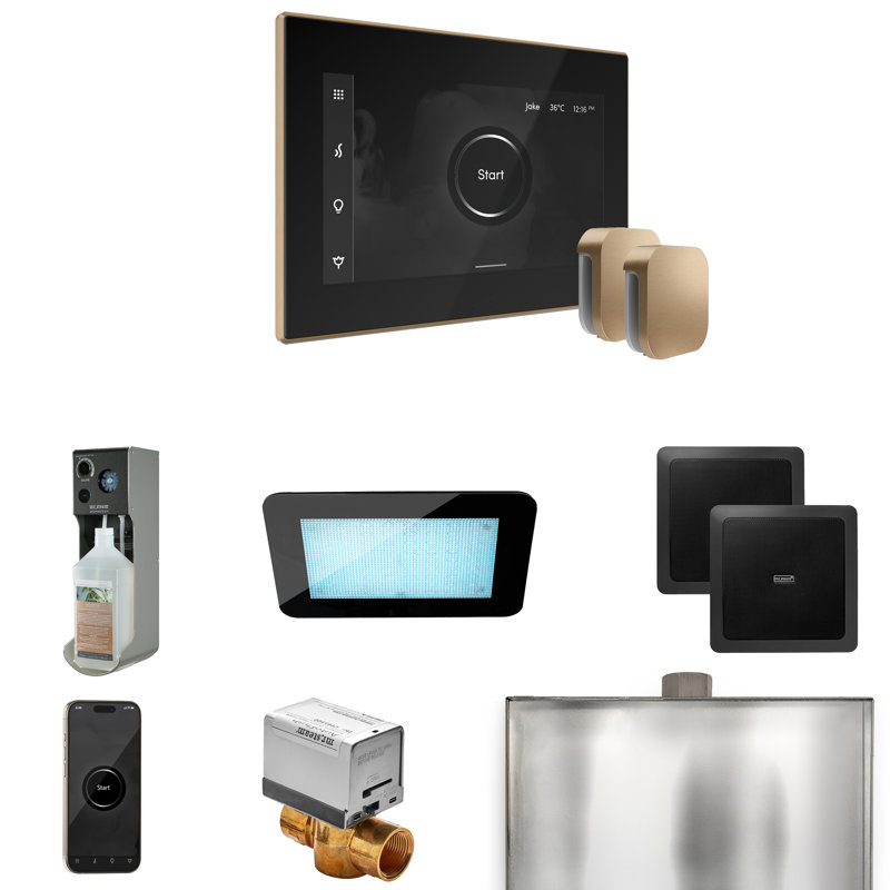 Ensemble de commande de douche à vapeur Xdream Max avec contrôle iSteamX et tête de vapeur, Bronze brossé