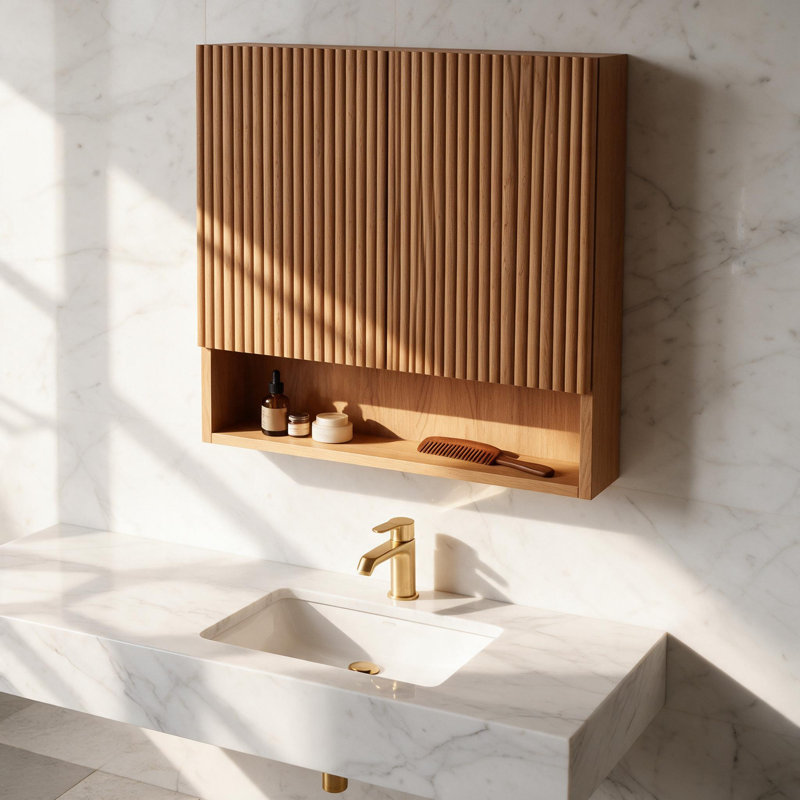Armoire de salle de bain murale rayée de 26 po avec portes, tablette et compartiment de rangement ouvert au-dessus de la toilette pour la salle de bain, la cuisine et la salle de lavage