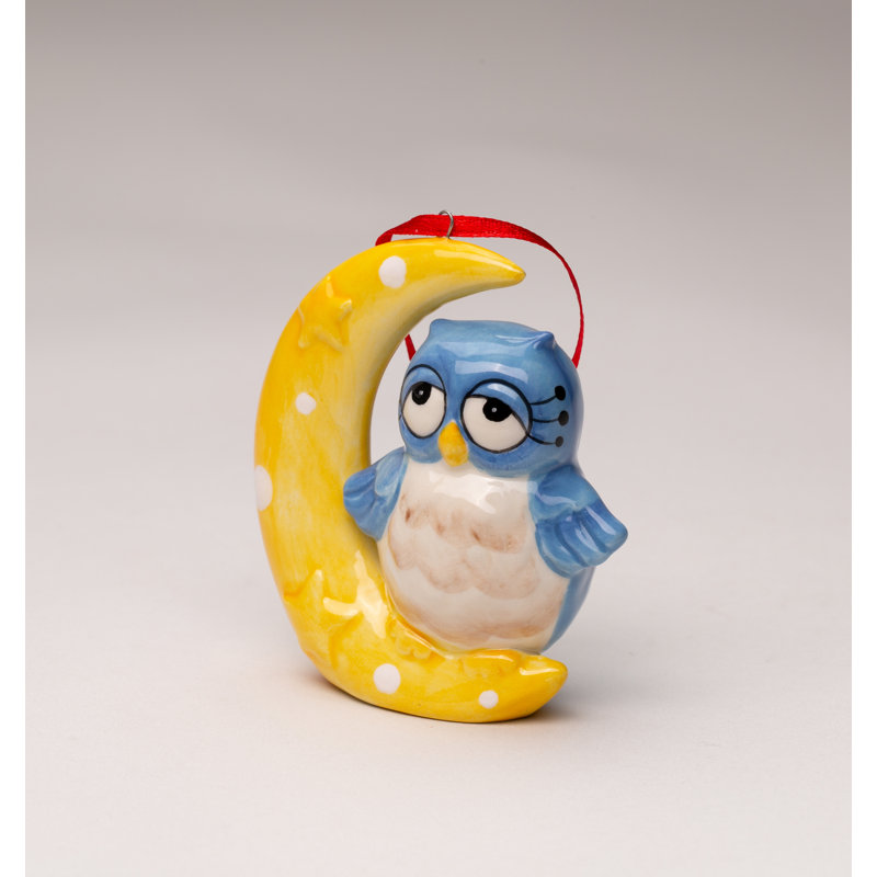 Figurine suspendue chouette sur la lune