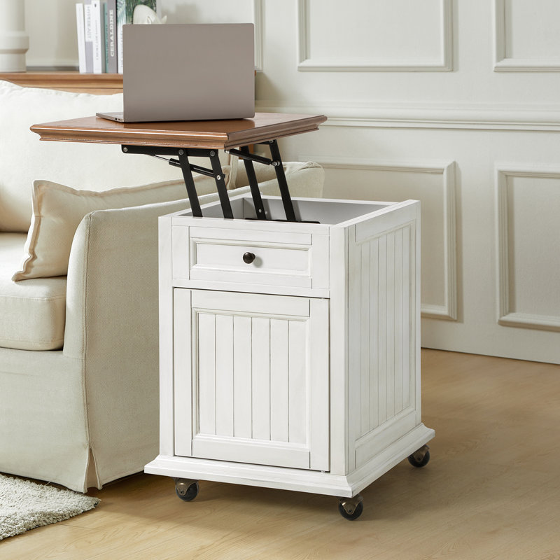 Lift-Top End Table with Built-In Charging Station, White