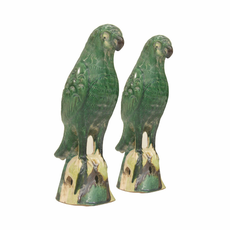 Lily's Living 12" H Green Terra Cotta Glazed Parrot - Large, Green, 10" H x 4" W x 5" D