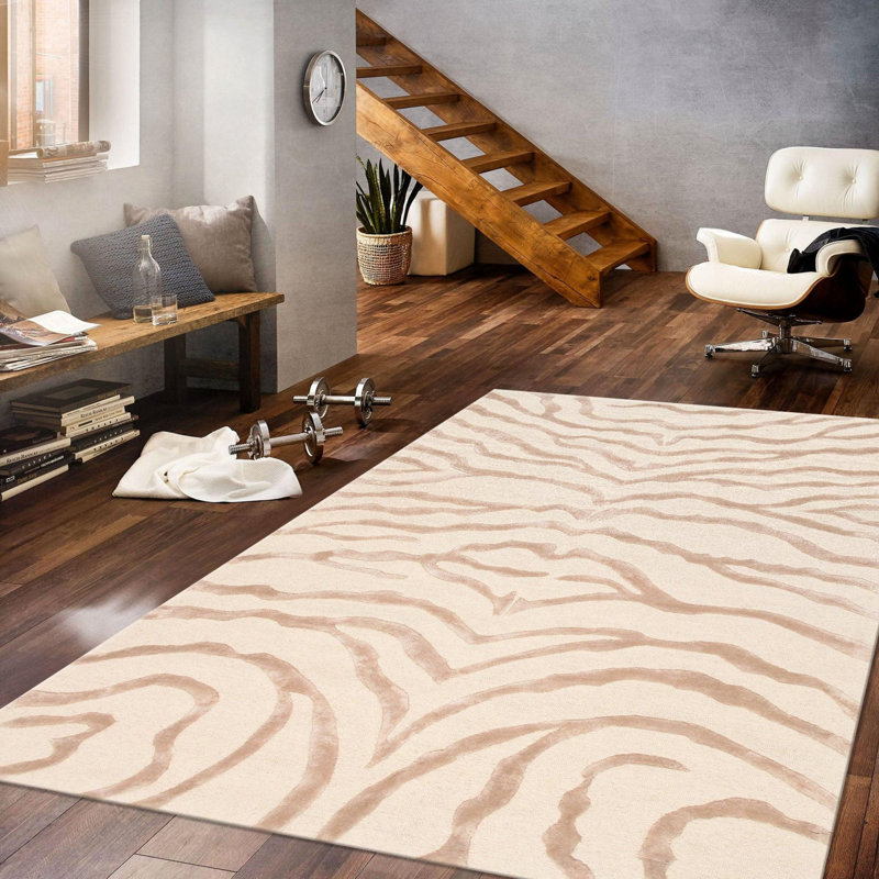 Canvello Modern Collection Hand-Tufted Ivory Silk & Wool Area Rug- 6' X 9'