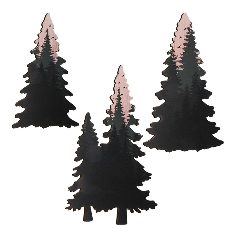 Wooden Pine Tree Wall Art Set