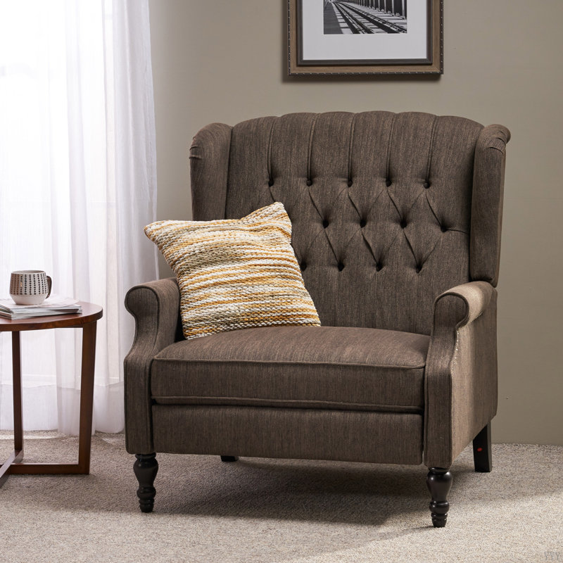 Alta Traditional 28.5" Wide Manual Wingback Recliner Chair with Button-Tufted Diamond Stitching, Brown