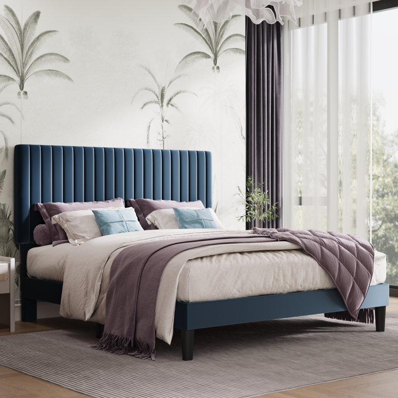 Dunphy Velvet Upholstered Platform Bed - Adjustable