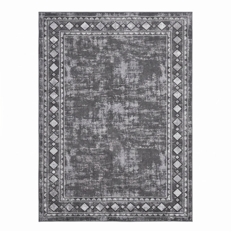 Washable Vintage Border Rug for Living Room, Bedroom and Hallway, Gray, Rectangle 10' x 13'