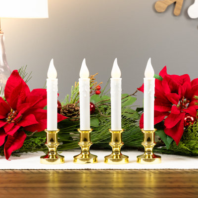 Lampe bougie de Noël blanche et dorée à DEL C5 avec minuterie 8,5 po