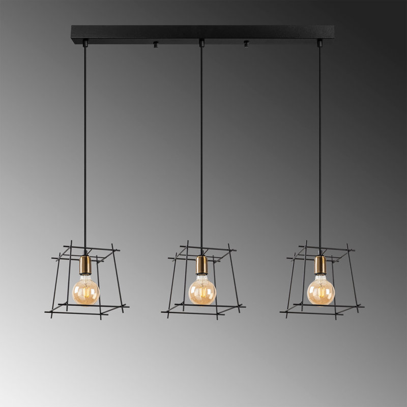 Luminaire suspendu géométrique à 3 lumières pour îlot de cuisine Hullinger