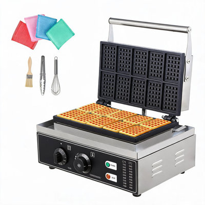 Commercial 10-Piece Rectangle Waffle Maker, Nonstick 110V Electric Belgian Waffle Machine, Stainless Steel with Non-Stick Coating for Restaurants & Bakeries
