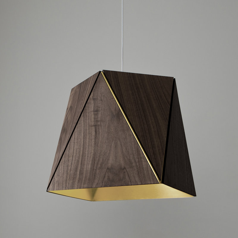 Calx 1 - Light Pendant, Dark Stained Walnut/Brushed Brass, 6.38" H x 10" W x 10" D, 3500K