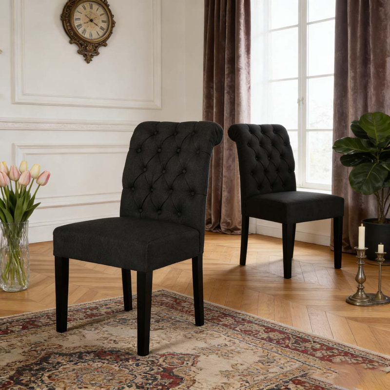 Ensemble de chaises de salle à manger, Tissu gris foncé