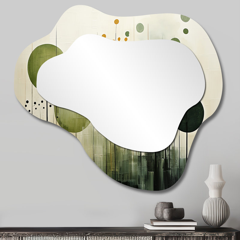 Vert beige moderne scandinave Serenade I - miroir décoratif nuage scandinave, miroir mural asymétrique scandinave, impression d'art en métal