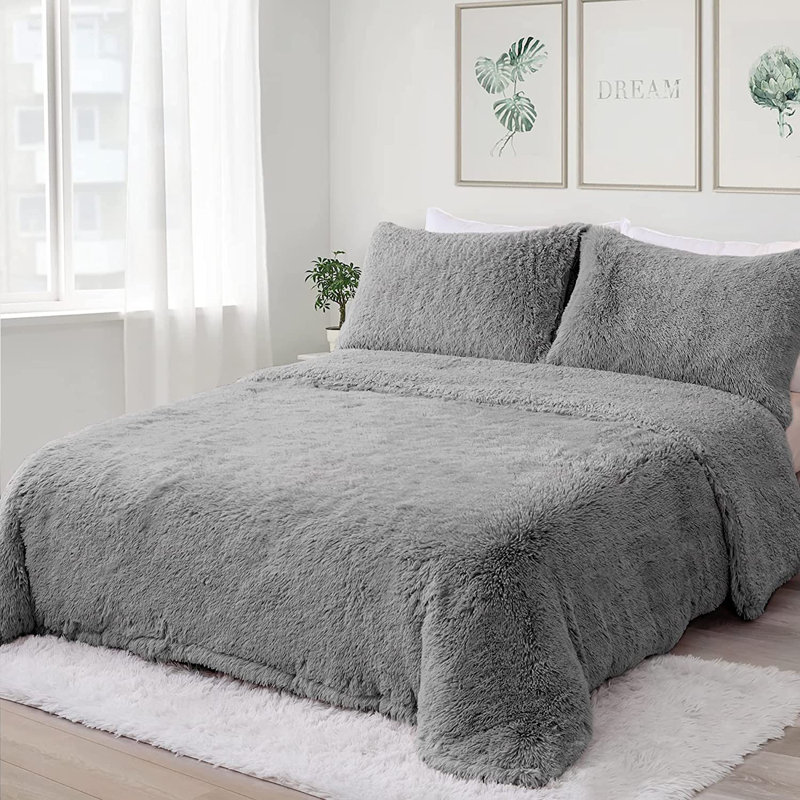 Ensemble de housse de couette en microfibre de trois articles, Gris, Housse de couette pour très grand lit et 2 très 