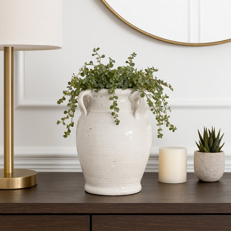 Ceramic/Porcelain Table Vase, Glossy White, 7" H x 5" W x 5" D