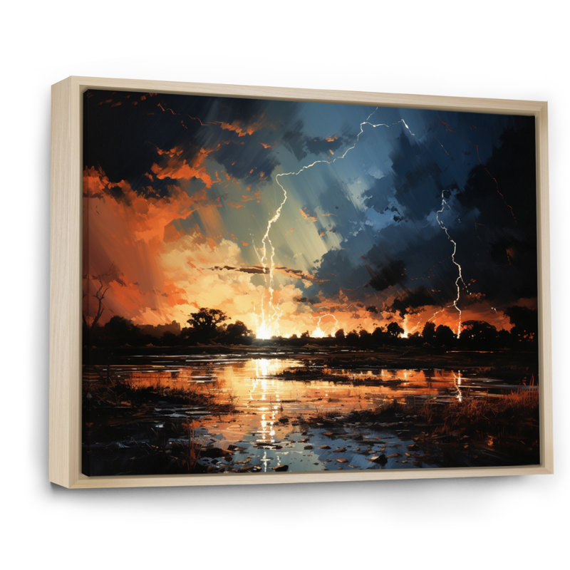 Dramatic Lightning Nights V, reproduction d'art sur toile, H 24 po x l 32 po x P 1 po, Cadre naturel flottant